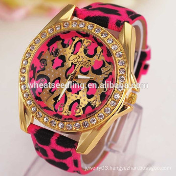 High quality leopard strap quartz women leather watch